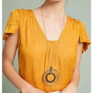 Maeve by Anthropologie Yellow Hailey Flutter-Sleeve Top Size L